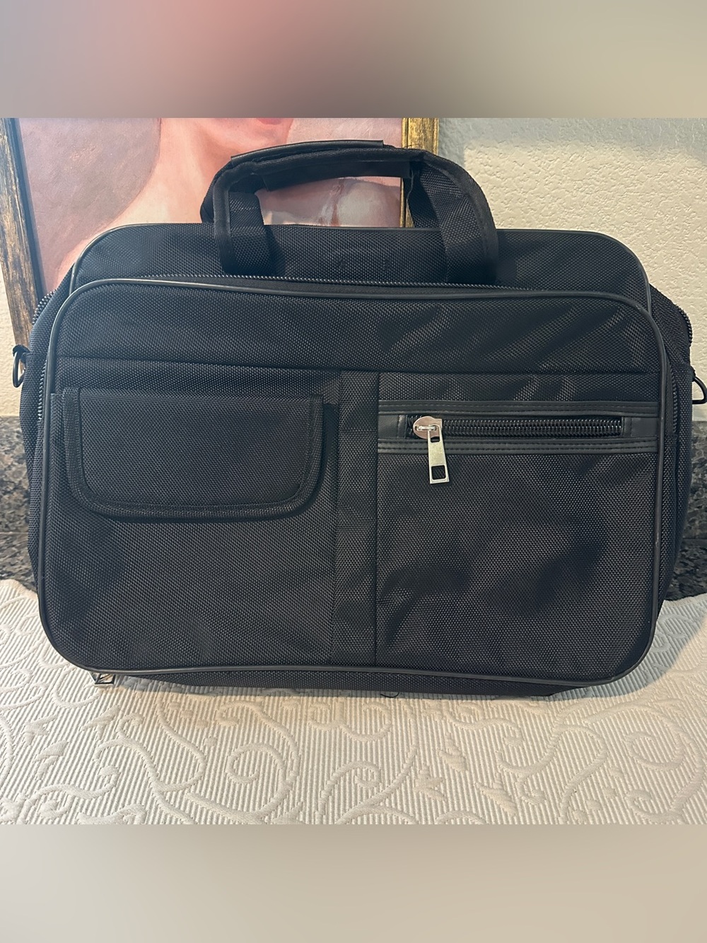 Black Laptop Briefcase with side zipper pockets and handles no straps unisex
